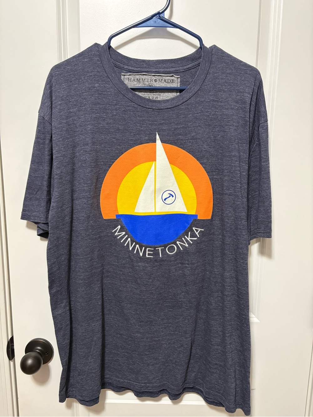Hammer Made Men's Heather Navy Sailboat Graphic Tee